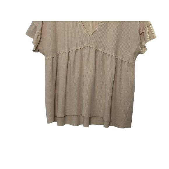 Altar'd State Beige V-Neck Cropped Cropped Flutter Sleeve Top Women's Medium - Picture 3 of 6